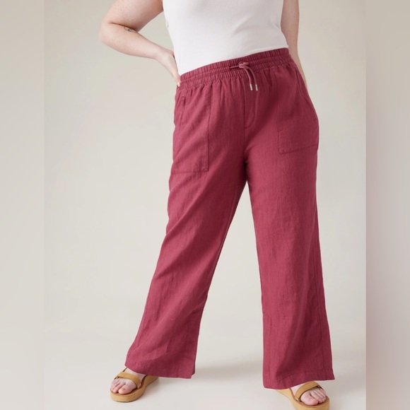 NEW Athleta Retreat Linen Wide Leg Pants Size 20 High Rise Pull On Beach Casual - Picture 1 of 13